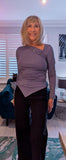 Evangeline  Long Sleeve Top with Asymmetric Ruched Neckline & Handkerchief Hem