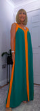 Helena Sleeveless  Maxi Dress – Magenta - Green - Ecru