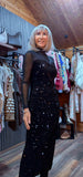 Audrey Sheer High-Neck Dress – Velvet Feel with Sequin Detail Black