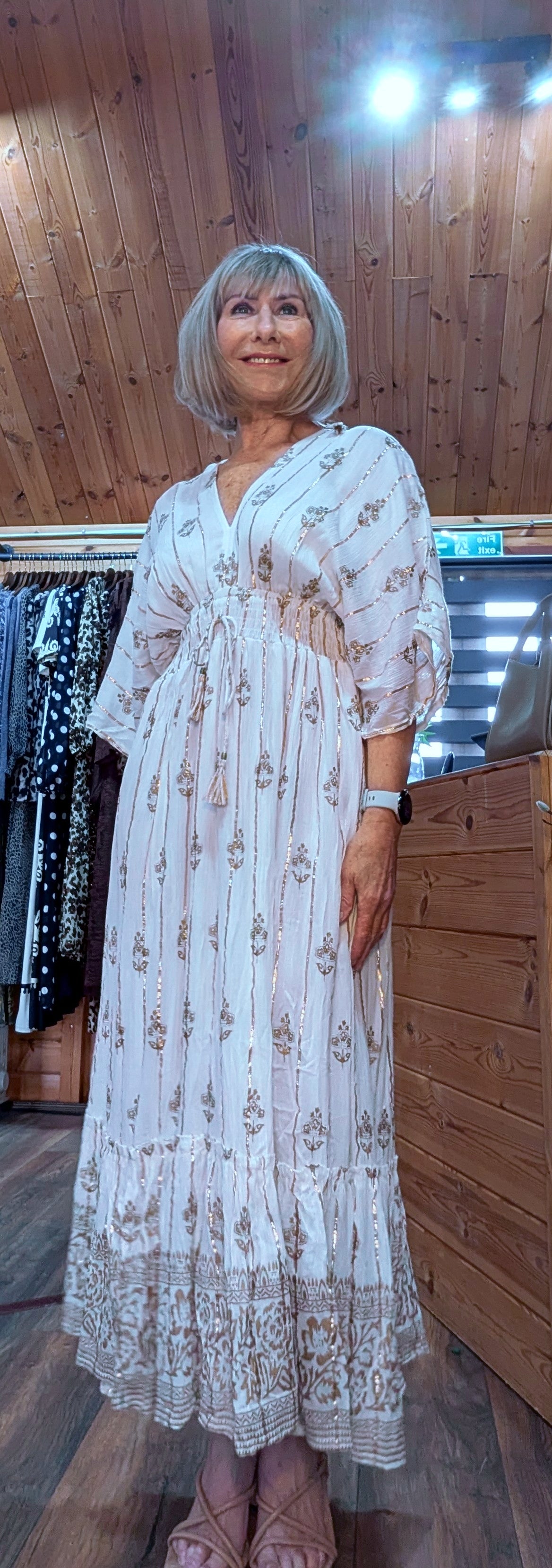 Ida Bohemian Ivory Maxi Dress with Gold Embroidery and Tassels