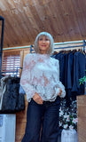 Polly Ivory  Lace Blouse with High Frill Neck
