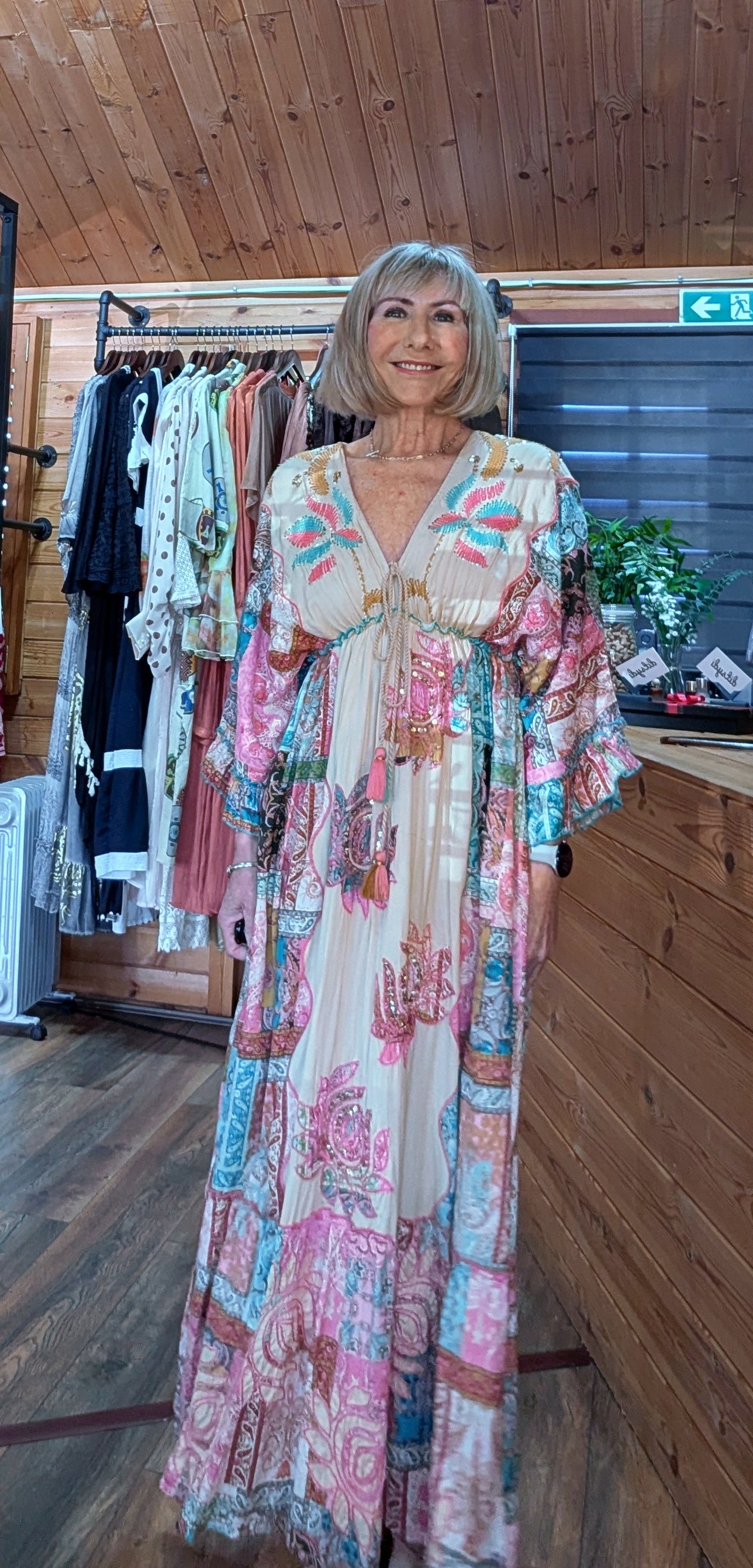 Ember Boho Maxi Dress – Multicoloured Viscose Patchwork Dress