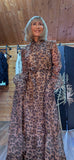 Leonie Leopard Print Sheer Dress – Lined with Sequins & Tie Belt