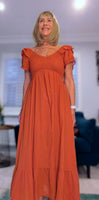 Eadie Shirred Prairie Dress – Cotton - Ecru - Terracotta
