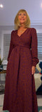 Dulcie Ditsy Floral Midi Dress – Maroon & Purple Silky Wrap
