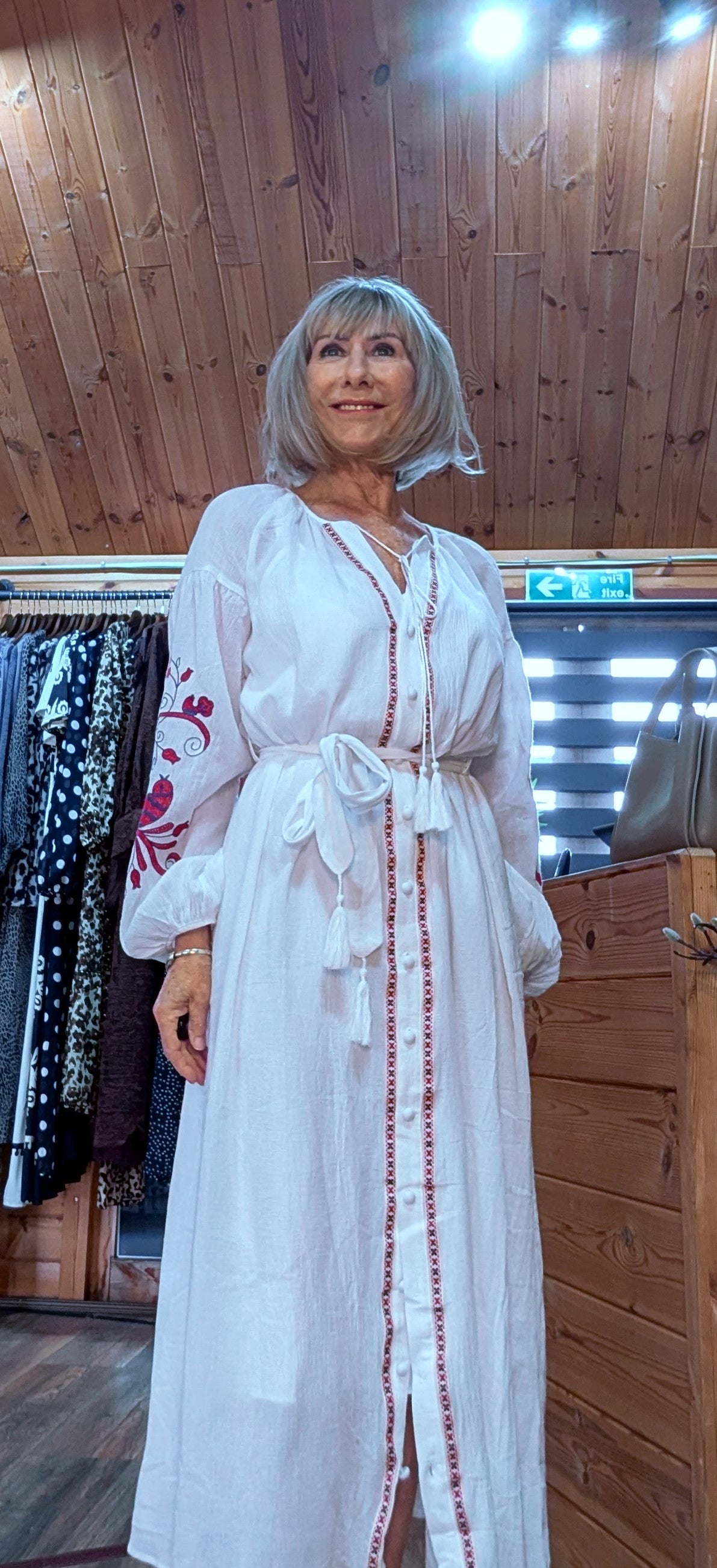 Harlow White Embroidery Cotton Shirt Dress with Tassel Belt