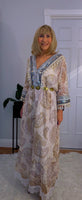 Lucy – Lace Bohemian Maxi Dress in Soft Beige with Navy Embroidery