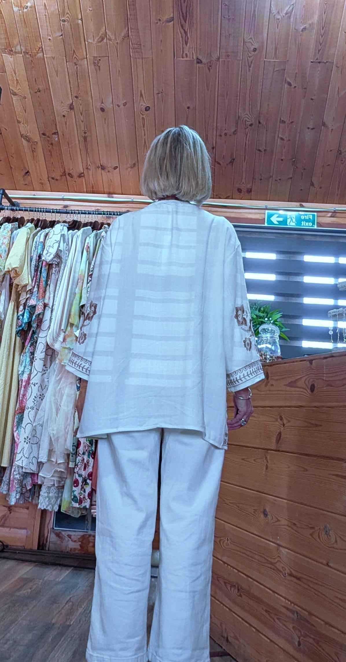 White boho kimono jacket for holidays and summer outfits rear view