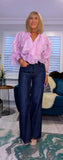 Dahlia Ruffle Blouse – V-Neck Puff Sleeve Top- Pink