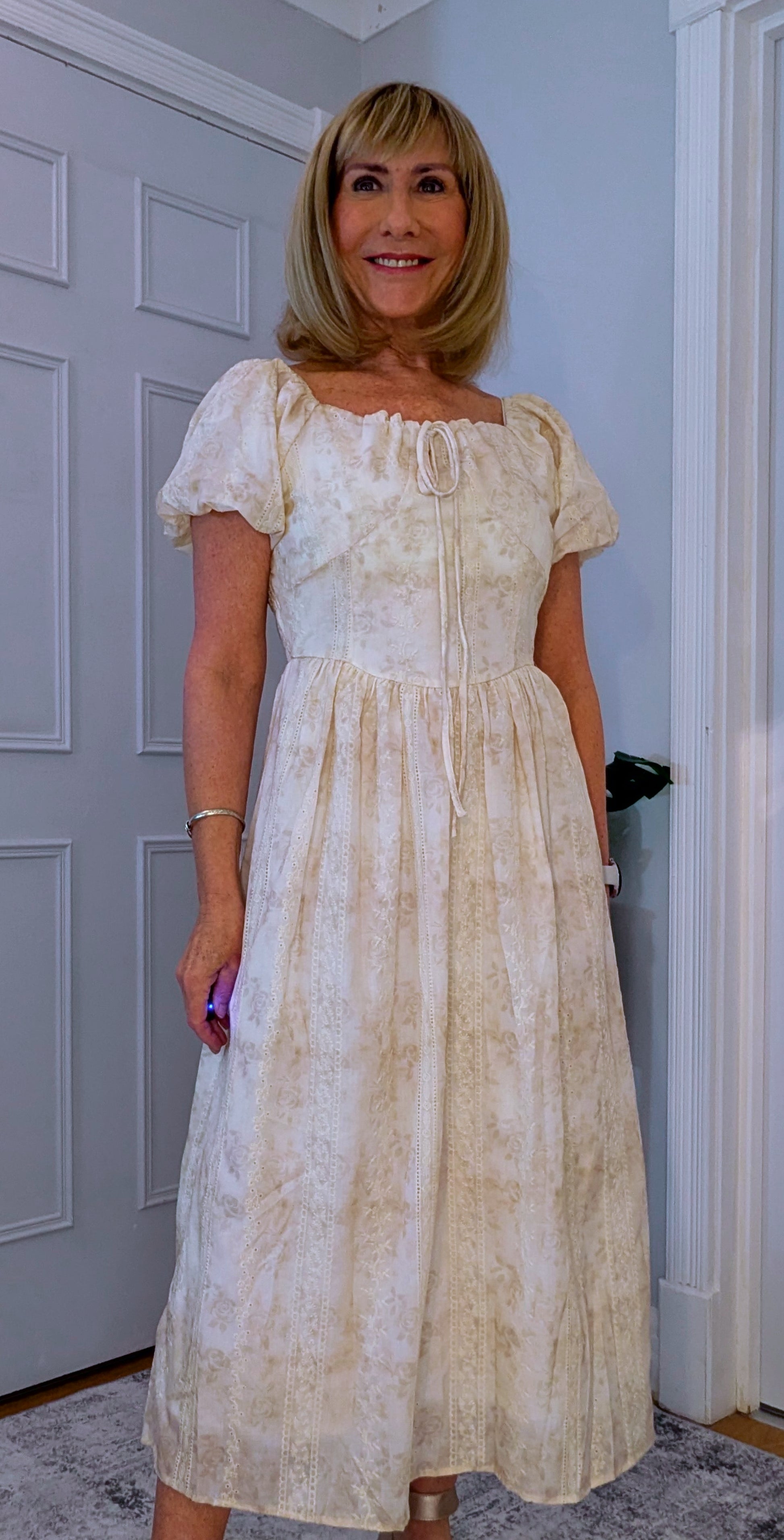 Dorothy Ivory Embroidered Cotton Smock Midi Dress