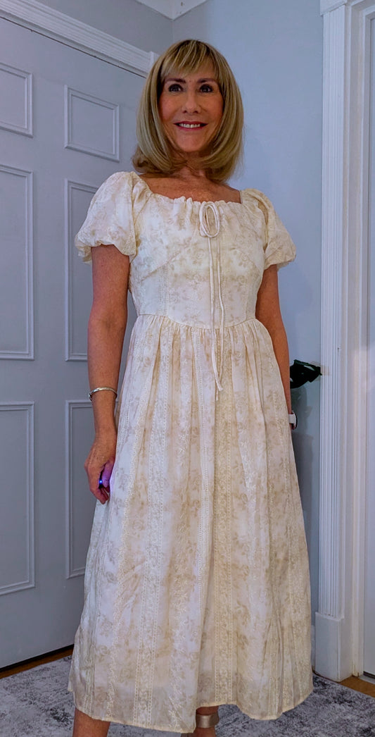 Dorothy Ivory Embroidered Cotton Smock Midi Dress
