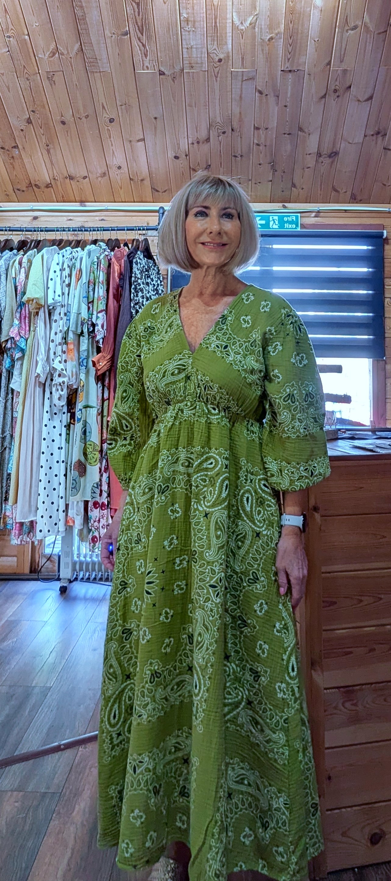 Close up Antonio Printed Cotton Maxi Dress – Lime Green