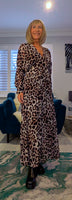 Gaynor Leopard Print Pleated Maxi Dress – Chiffon Feel with V-Neck