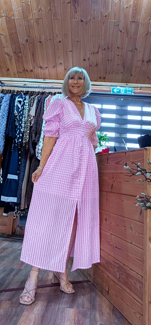 Wanda Bohemian Pink Midi Dress – Cottage Core Style