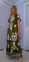 Nettie Boho Maxi Dress – Green or Blue, Flutter Sleeves, Elasticated Waist