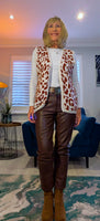 Kay Sleeveless Cardigan – Black, Beige & Maroon Animal Print