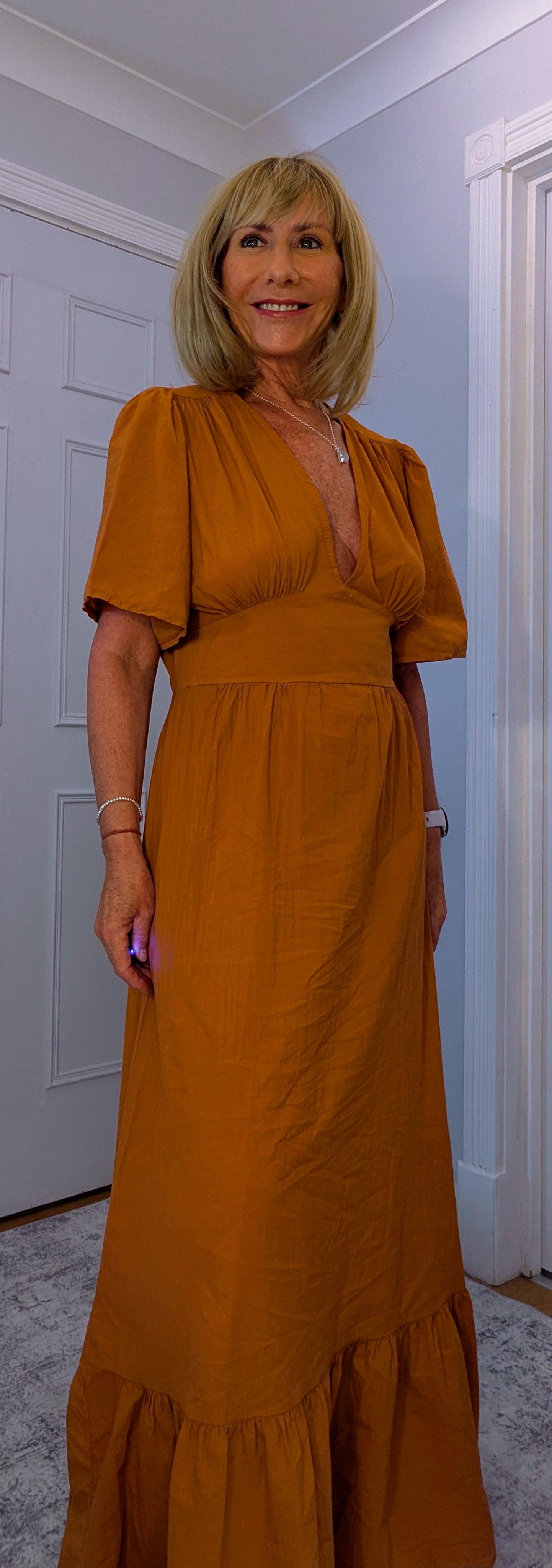 Claire Cotton Boho Dress – Tie Back Midi in Coral or Terracotta | UK 8-14
