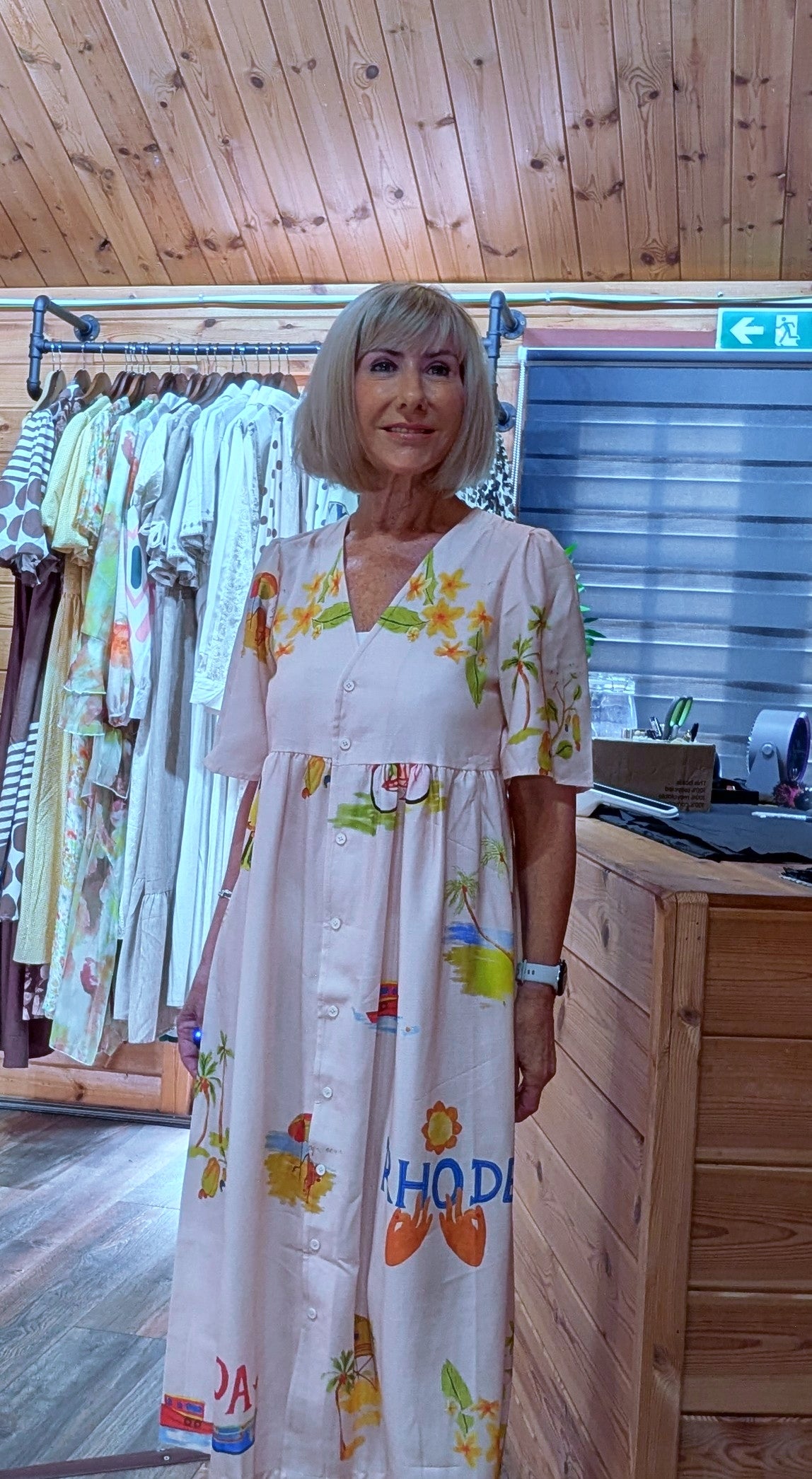 Fiona V-neck midi dress with statement short sleeves