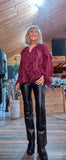Estelle Bordeaux Ruffle Blouse – V-Neck with Button Front