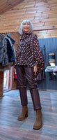Phoebe Brown & White Polka Dot Blouse – Tie Neck & Balloon Sleeves