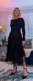 Anastasia Black Tulle Dress - Waterfall Skirt & Scoop Neck Sweater Top