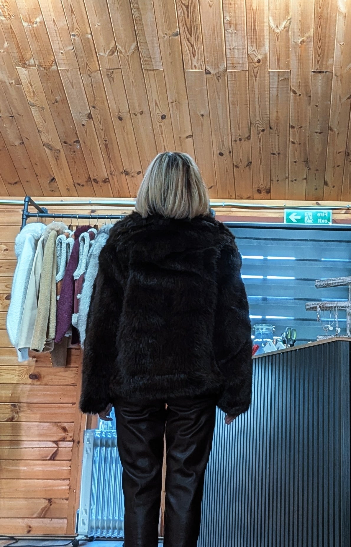 Luxury-look Bella brown faux fur jacket for autumn and winter