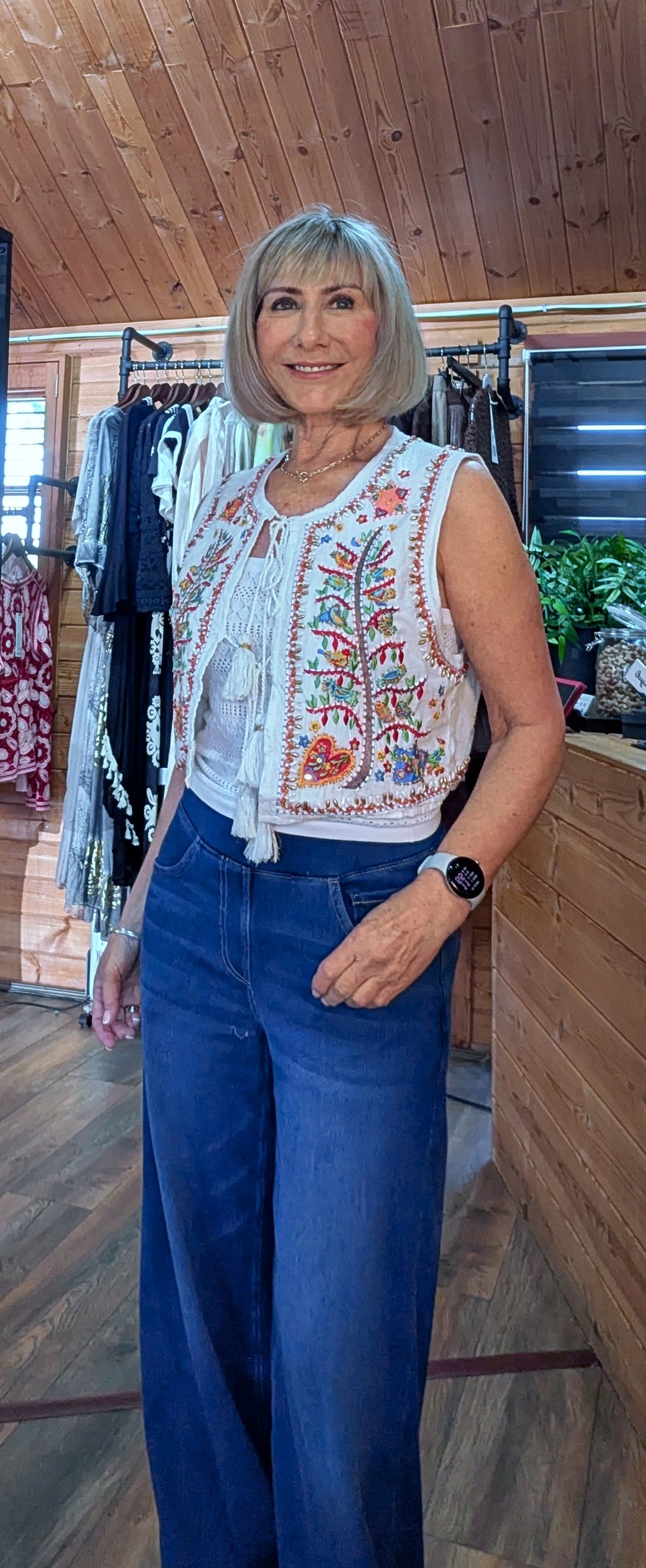 Posy  White Boho Cotton  Embroidery Sleeveless Cardigan