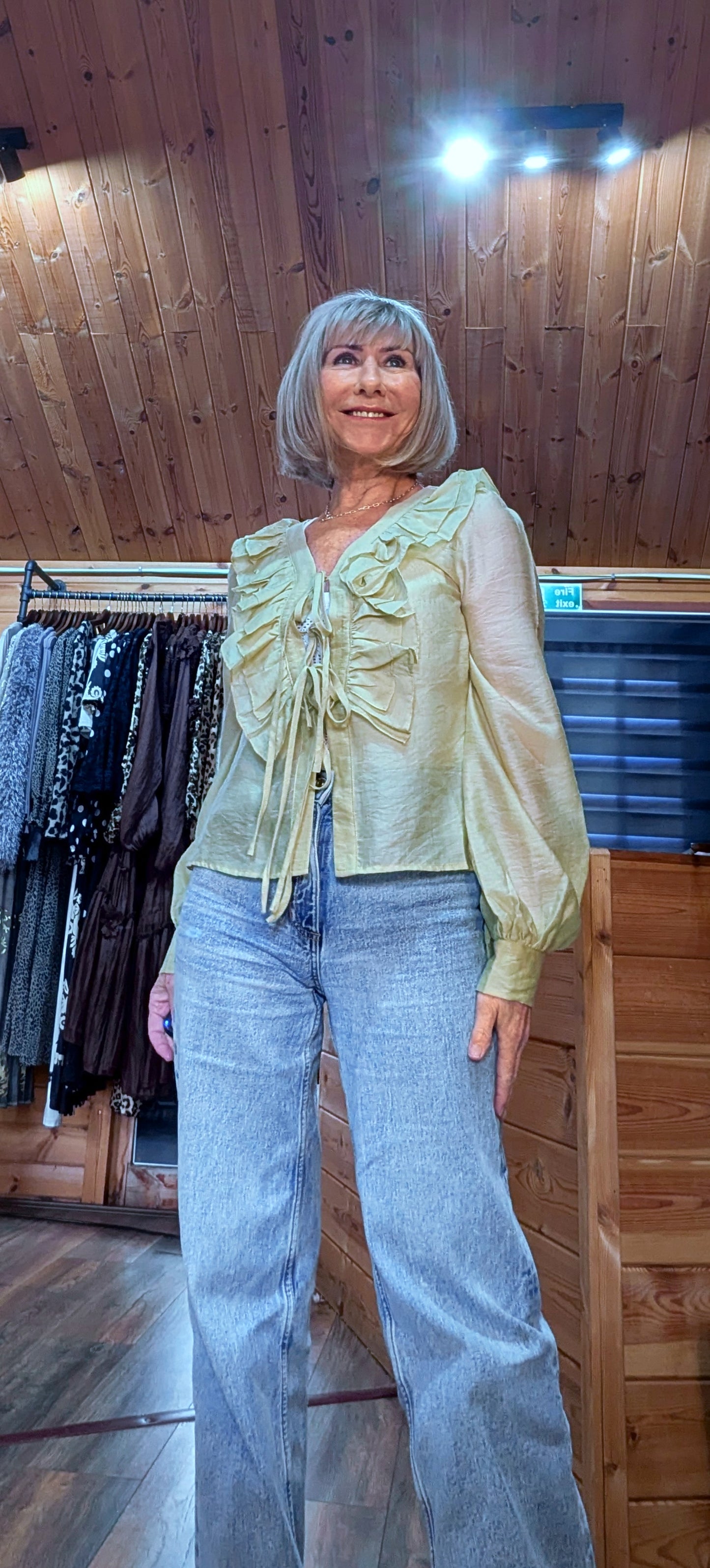 Arianna Green Ruffle Blouse- Feminine - Romantic