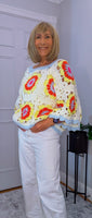 Parker – ’70s Style Sweater with Multicolour Crochet Detail