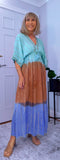 Rumer Boho Dress – Golden Embroidered Glam in Turquoise & Earthy Tones