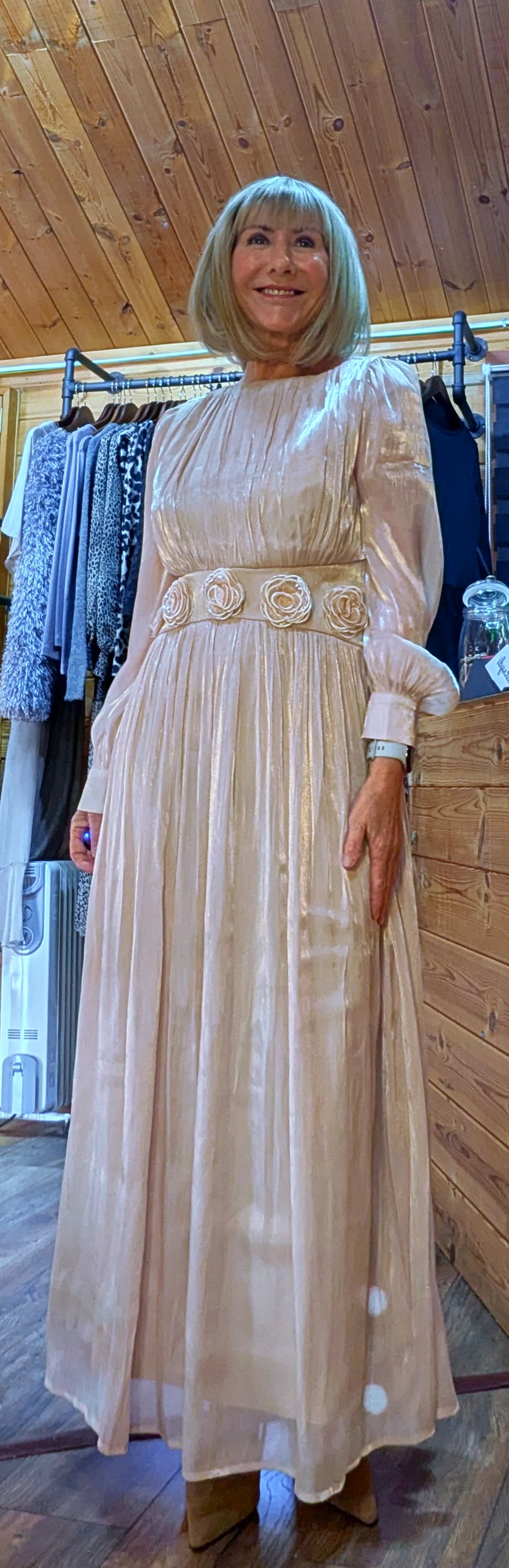 Going out dress with metallic shimmer and fitted waist