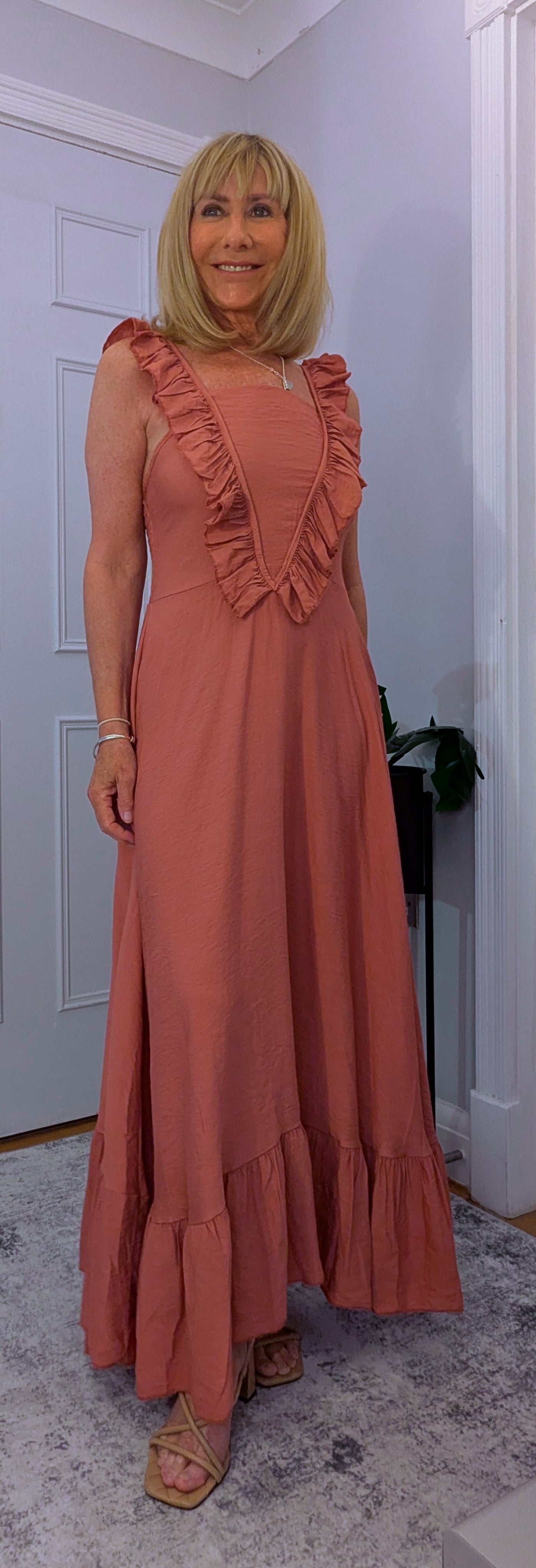 Coral Sundress  with Frill edge in Salmon Pink