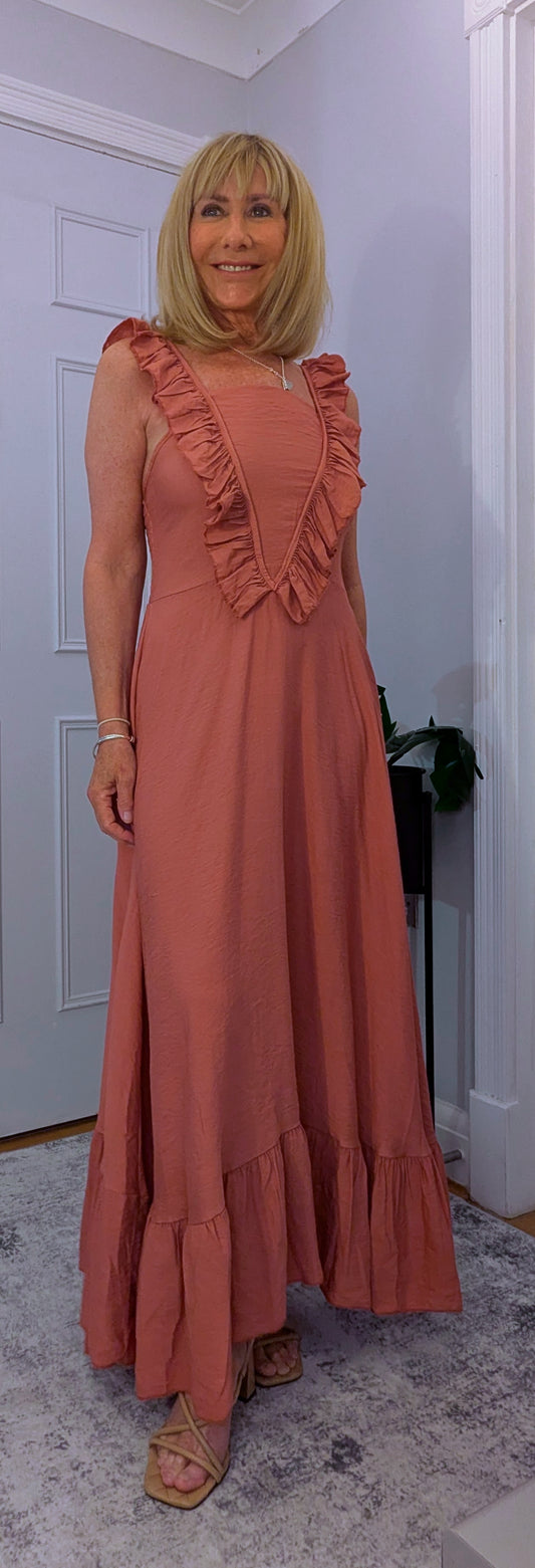 Coral Sundress  with Frill edge in Salmon Pink