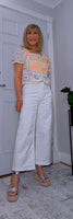River Crochet Cardigan Cotton Knit with Embroidered Puff Sleeves