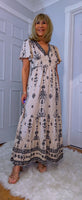 Nettie Boho Maxi Dress – Ecru, Flutter Sleeves, Elasticated Waist