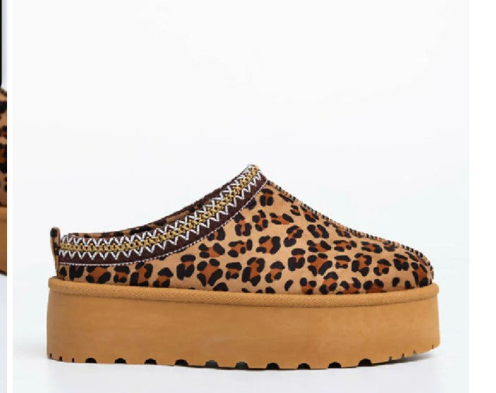 Azeala Slipper Boots–  Chunky Rubber Sole Leopard Print