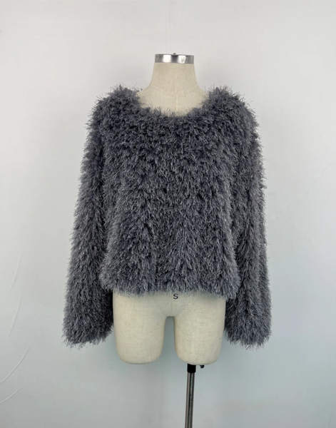 Fifi Grey Fringe Top – Long Sleeve Sweater Style