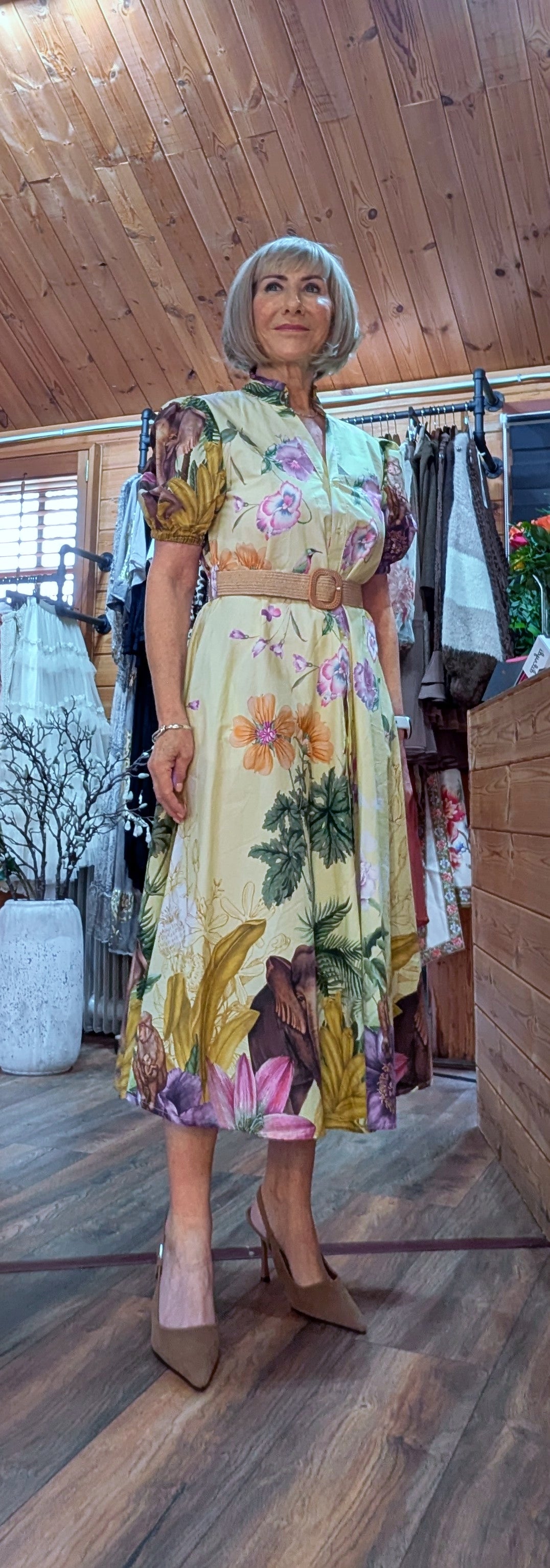 Aoife Midi Dress – Lemon Shirt Dress with Elephant And  Bold Floral Print
