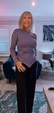 Evangeline  Long Sleeve Top with Asymmetric Ruched Neckline & Handkerchief Hem