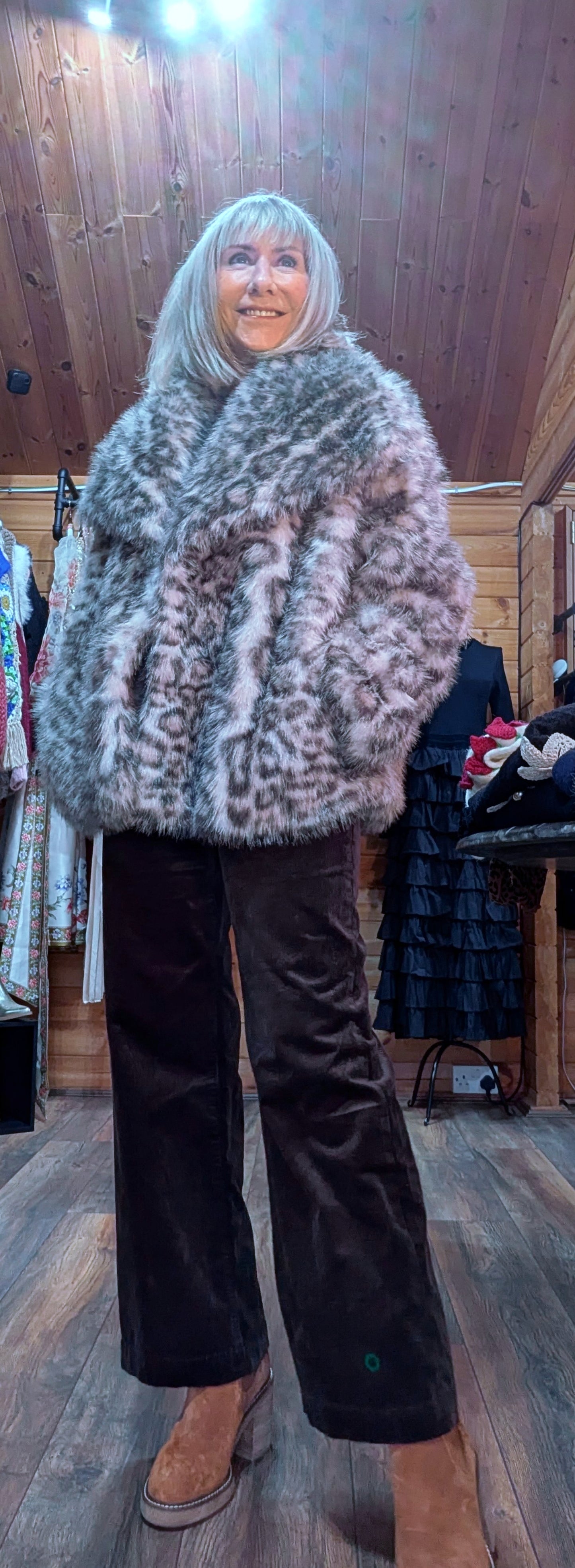 Minnie Leopard Faux Fur Coat – with Side Pockets