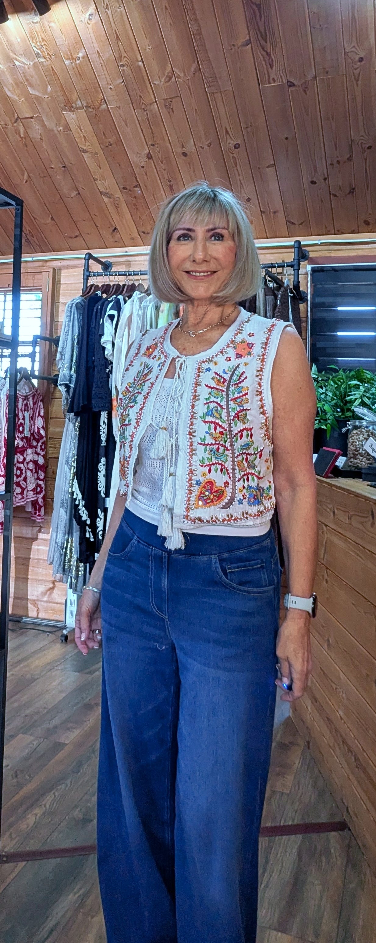 Posy  White Boho Cotton  Embroidery Sleeveless Cardigan