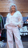 Aviary Ivory Chunky Cardigan – Fringe Loops & Button Front