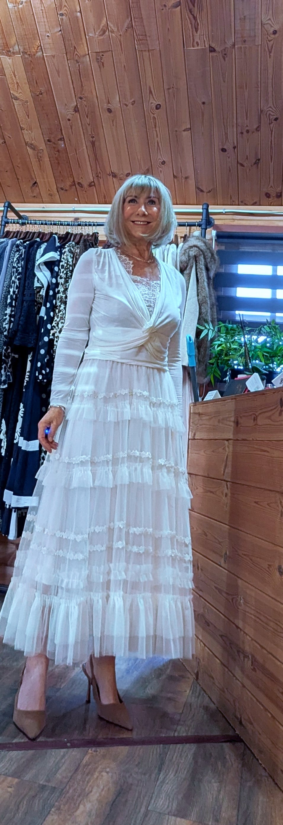 Lourdes Embroidery Frill Tulle Skirt – Ivory, Fully Lined