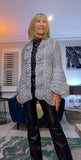 Dolly Grey Or Cream  Chunky Knit Cardigan – 3D Flower Border & Pagoda  Sleeves
