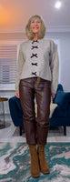 Maple Taupe Sweater with Bows & Frill Detailing – Front or Back Wear