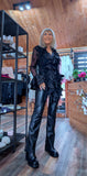 Vivienne Black Lace Blouse – Satin Ruffle Detail & Flared Sleeves
