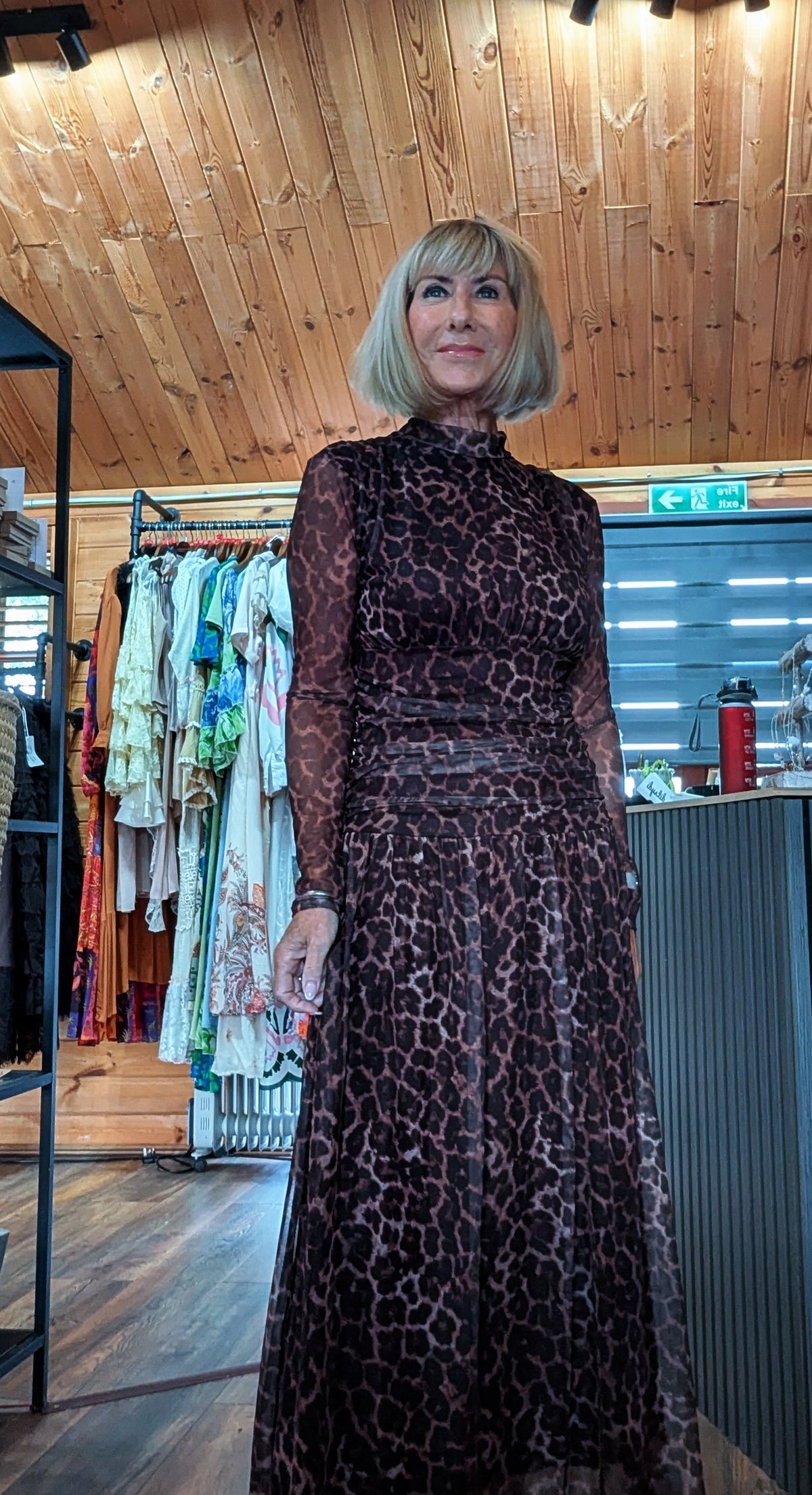 Martha chocolate leopard print maxi dress with long sleeves