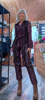 Vixen Chocolate Lace Blouse – Satin Ruffle Detail & Flared Sleeves