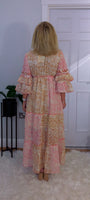 Clara Pink Boho Maxi Dress – Embroidered, Sequinned, 100% Cotton