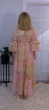 Clara Pink Boho Maxi Dress – Embroidered, Sequinned, 100% Cotton